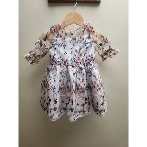 Pippa & Julie Baby Girl Floral Embroidered Mesh Party Dress White Pink Blue 24M